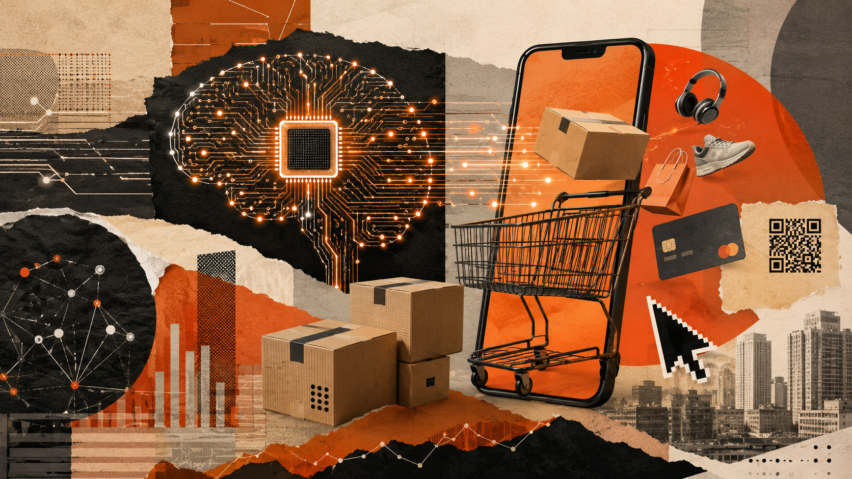 Imagem gerada por IA associando inteligência artificial e compras online