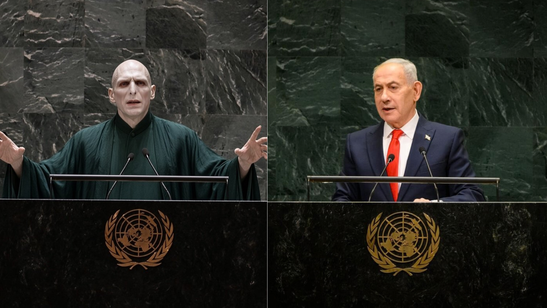 Colagem entre Netanyahu e Voldemort