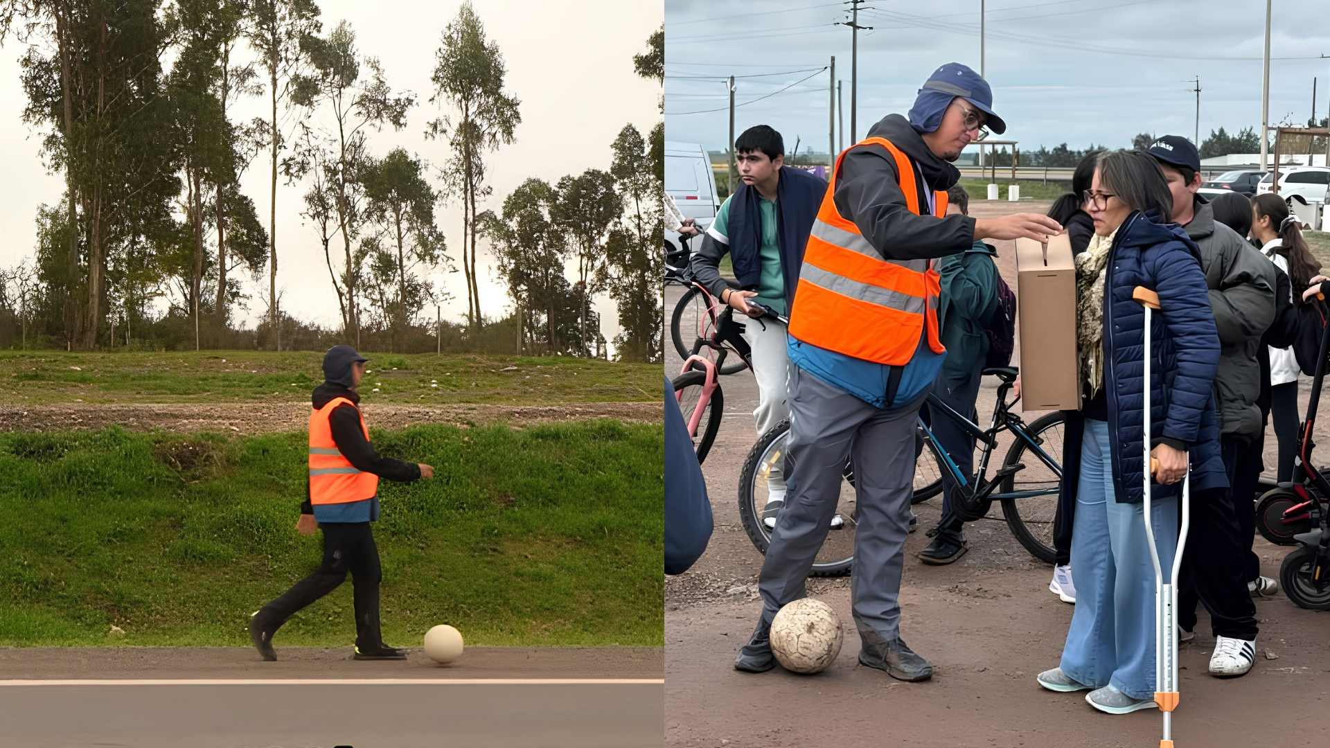 Franco (FranqitoM) conduzindo uma bola enquanto cruza o Uruguai por causa beneficente