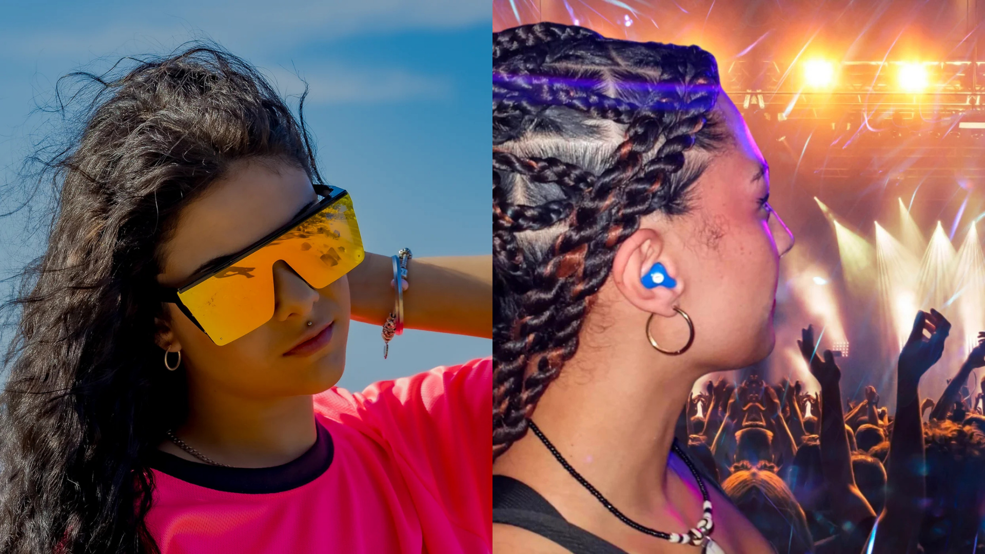Proteção visual e auricular ganharam popularidade em festas com som alto e efeitos luminosos • Reprodução/Valhalla; Snugs