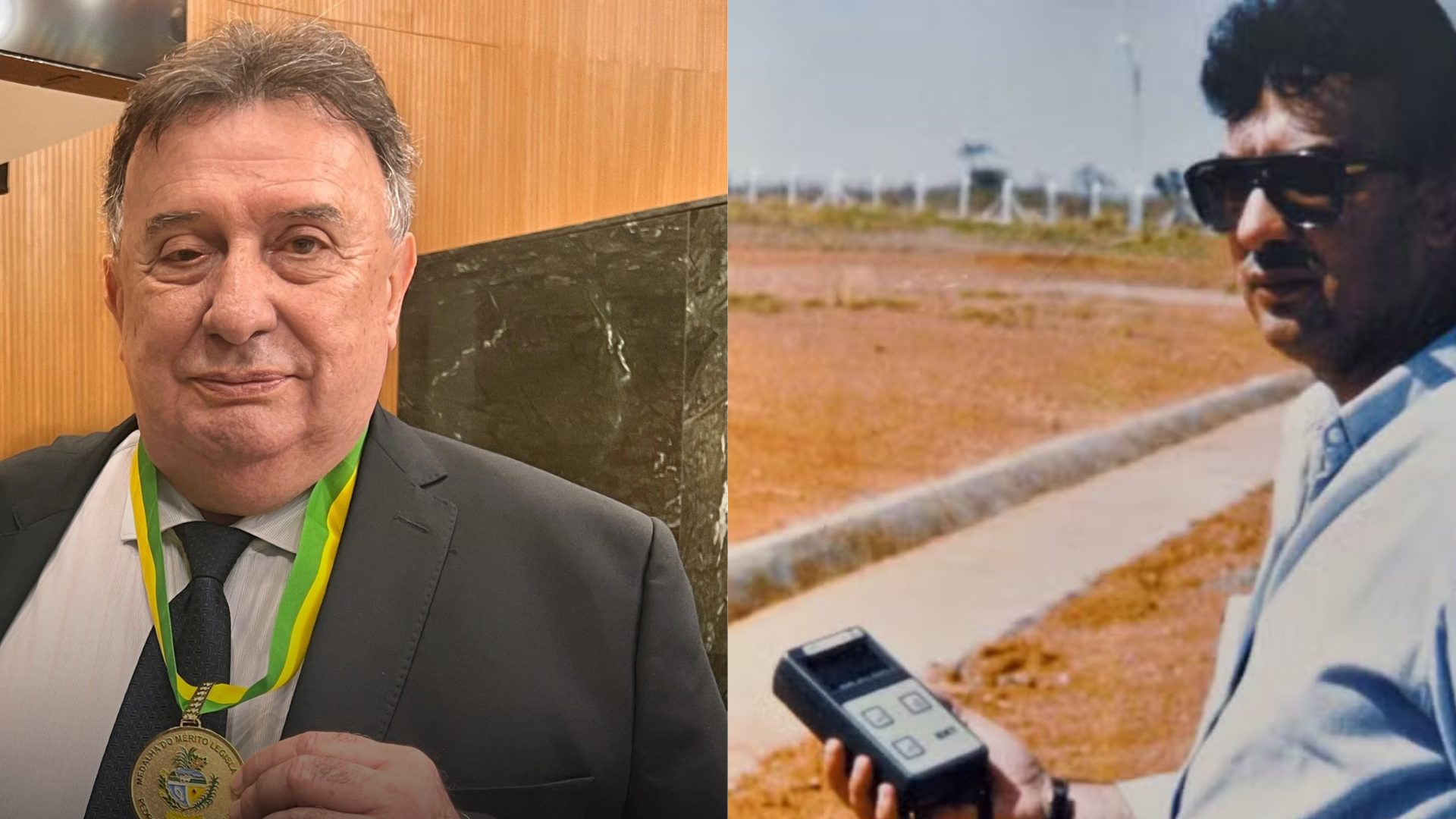 Walter Mendes Ferreira na Câmara Municipal de Goiânia, e em documentário sueco sobre o acidente do césio-137. • Divulgação; Lars Westman Productions