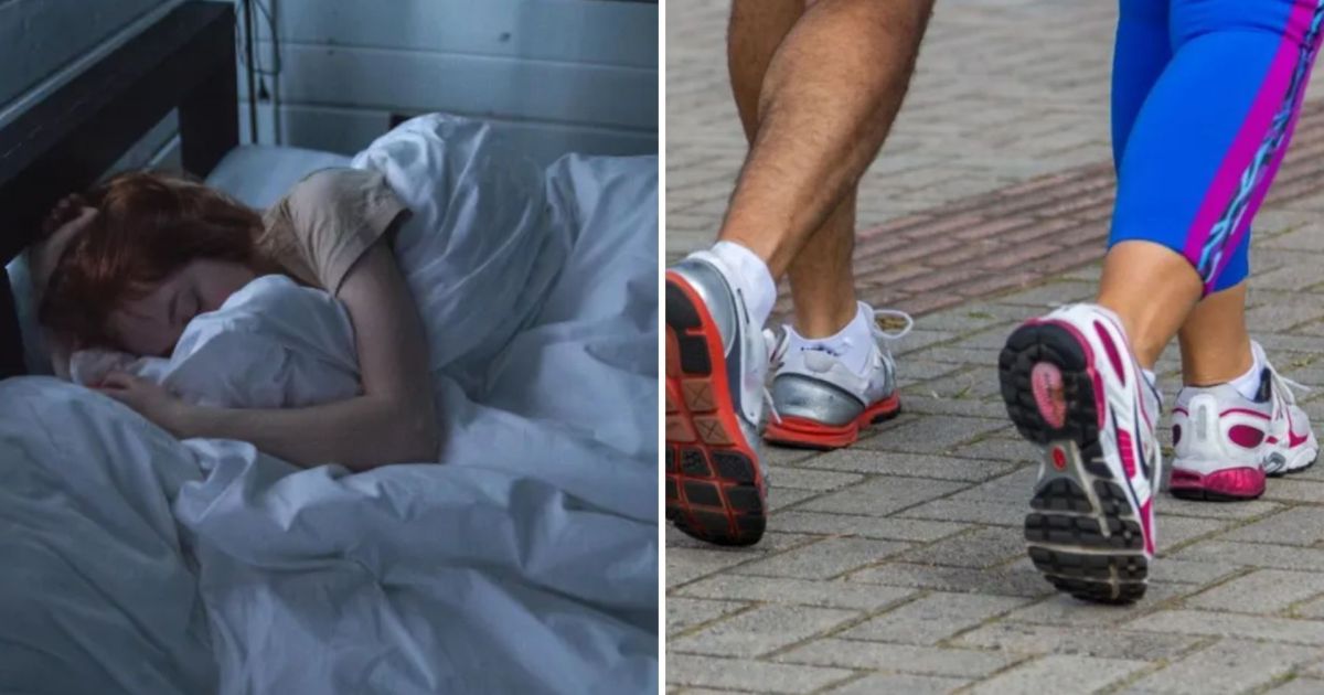 Ilustração de uma pessoa caminhando e descansando com o cérebro destacado