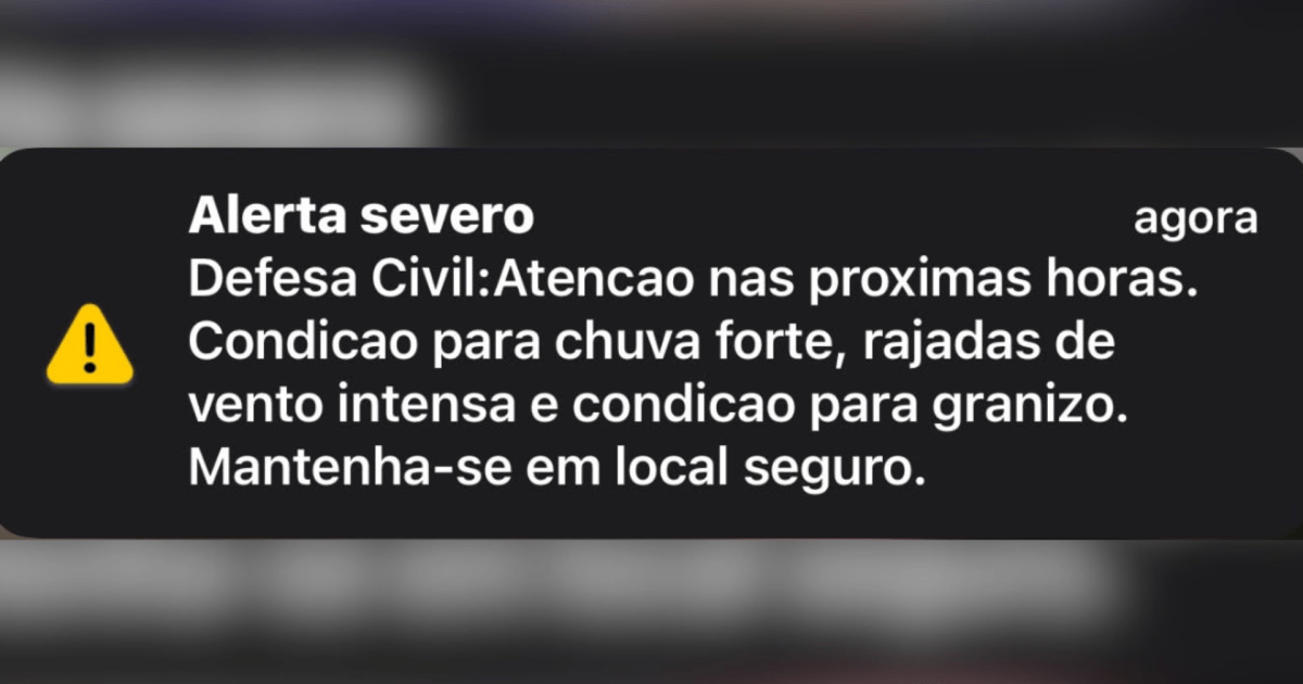 Defesa Civil de SP emite alerta severo para chuvas fortes e ventos intensos