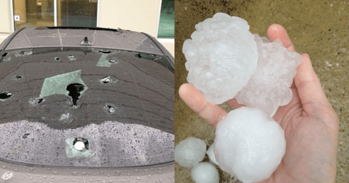 Pedras de granizo caindo sobre veículos em Presidente Epitácio durante tempestade