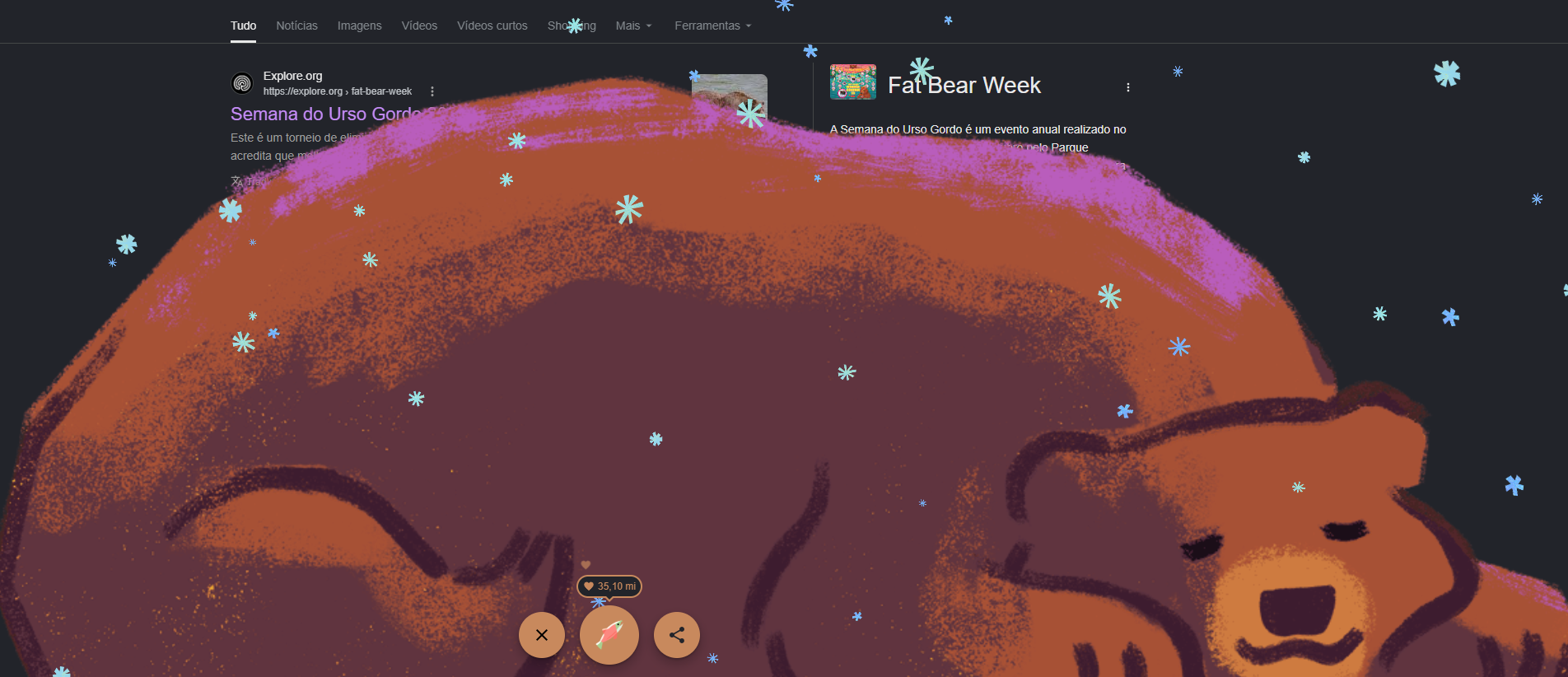 Ilustração interativa na plataforma de pesquisa Google da "Fat Bear Week" • Reprodução