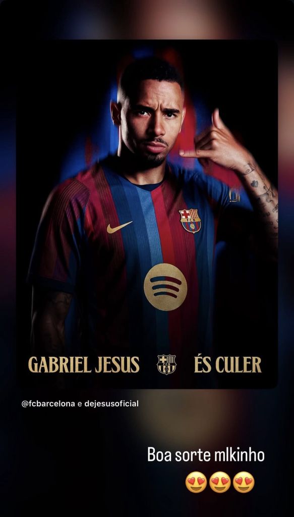 Neymar manda recado a Gabriel Jesus após acerto com Barcelona