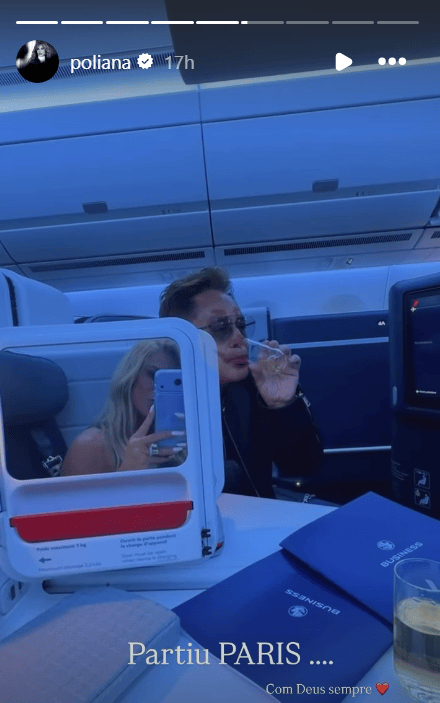 Poliana Rocha junto a seu marido, o cantor Leonardo, em avião • Instagram/Poliana Rocha