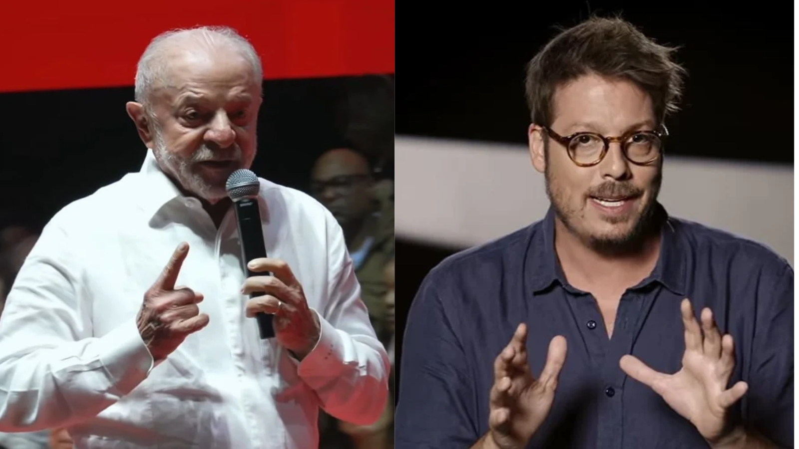 O presidente Lula (PT) durante ato no Rio de Janeiro e o humorista Fábio Porchat