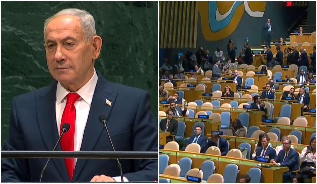 Delegações deixam o plenário da Assembleia Geral da ONU no início do discurso do primeiro-ministro israelense Benjamin Netanyahu, em 24 de setembro de 2026.