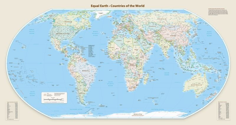 Aprovado pela ONU como novo mapa-múndi, a projeção Equal Earth reflete com precisão o tamanho relativo dos países.