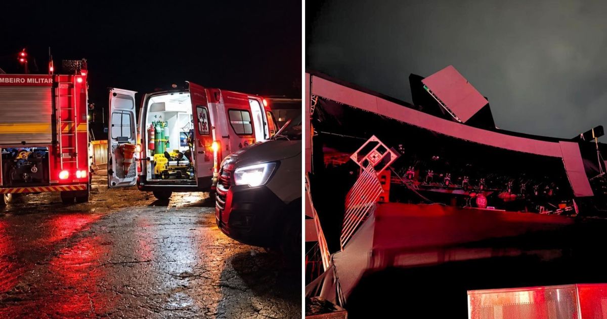 Estrutura de festival caída devido ao vendaval em Minas Gerais
