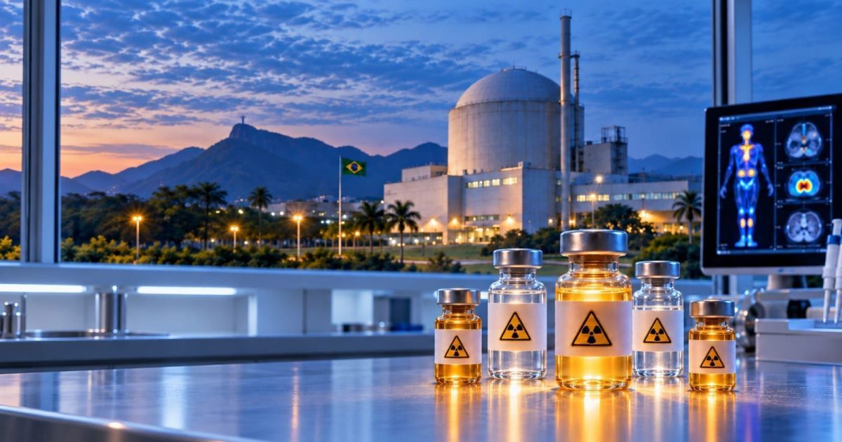 Reator nuclear em oper ação, símbolo da produção de radionuclídeos.