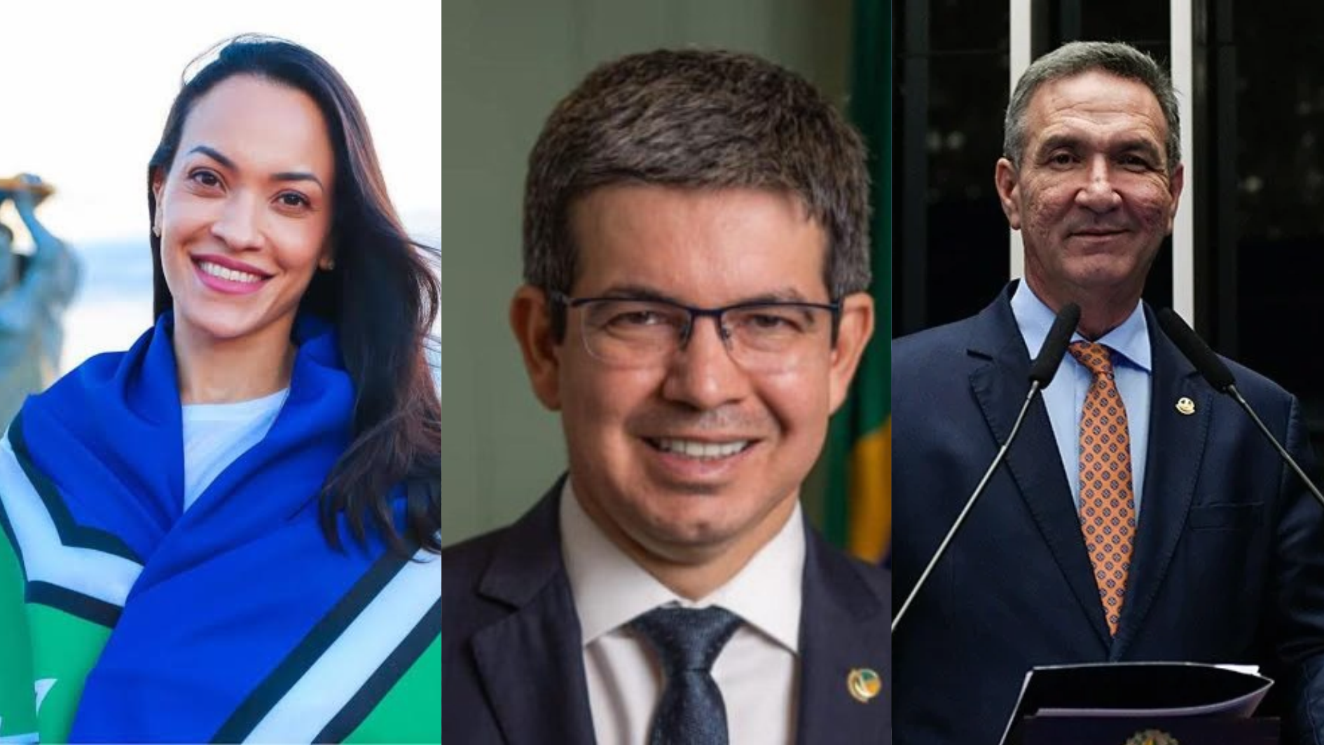 Rayssa Furlan (Podemos), Randolfe (PT) e Lucas Barreto (PSD), candidatos ao Senado pelo estado do Amapá