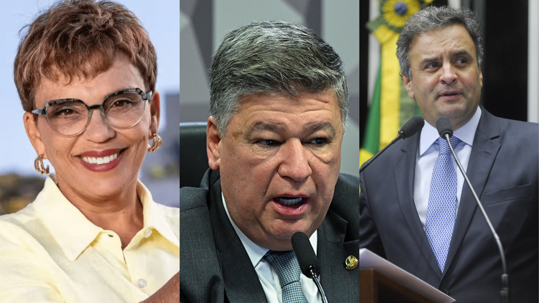 Marília Campos (PT), Carlos Viana (PSD) e Aécio Neves (PSDB)