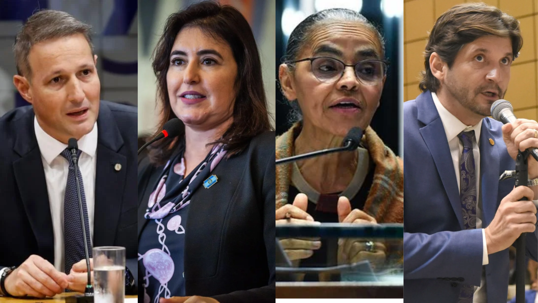 Guilherme Derrite (PP), Simone Tebet (PSB), Marina Silva (Rede) e André do Prado (PL), candidatos ao Senado Federal por São Paulo
