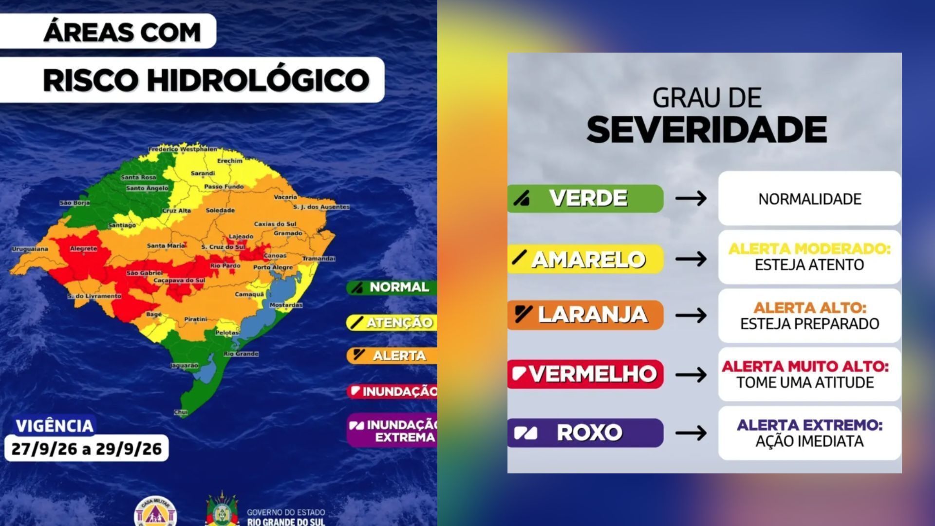 A Defesa Civil orienta os moradores a acompanharem as informações divulgadas pelos órgãos oficiais sobre os temporais. • DEFESA CIVIL RS