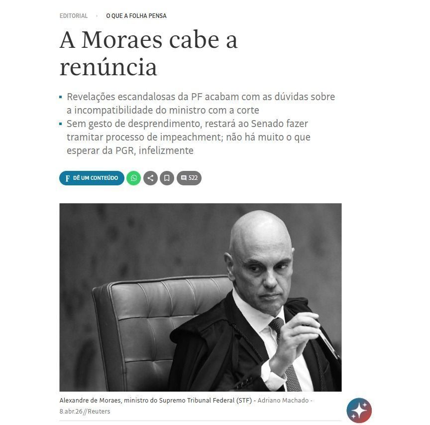 Editorial do jornal Folha de São Paulo publicado no dia 1º de setembro • CAPTURA DE TELA