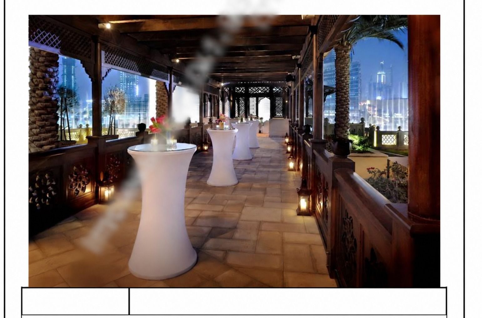Imagem do The Viewing Deck, no Palace Downtown, espaço previsto para receber parte do evento de Daniel Vorcaro em Dubai, com vista para o Burj Khalifa • Reprodução