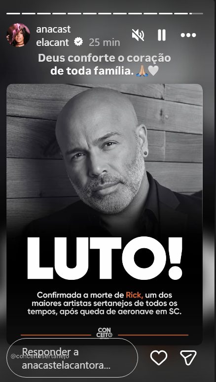 Ana Castela posta sobre morte de Rick Sollo • Instagram/ Ana Castela