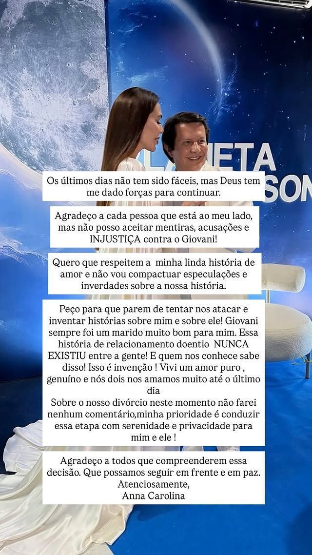 Anna Carolina defendeu ex, o cantor Giovani • Reprodução/Instagram
