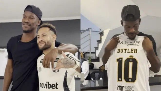 Jimmy Butler, astro da NBA, visita CT do Santos e é recebido por Neymar