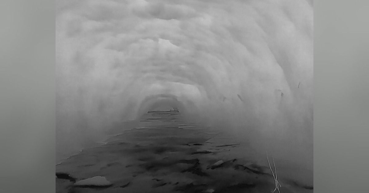 Imagem térmica do interior do túnel mostrando equipes de resgate