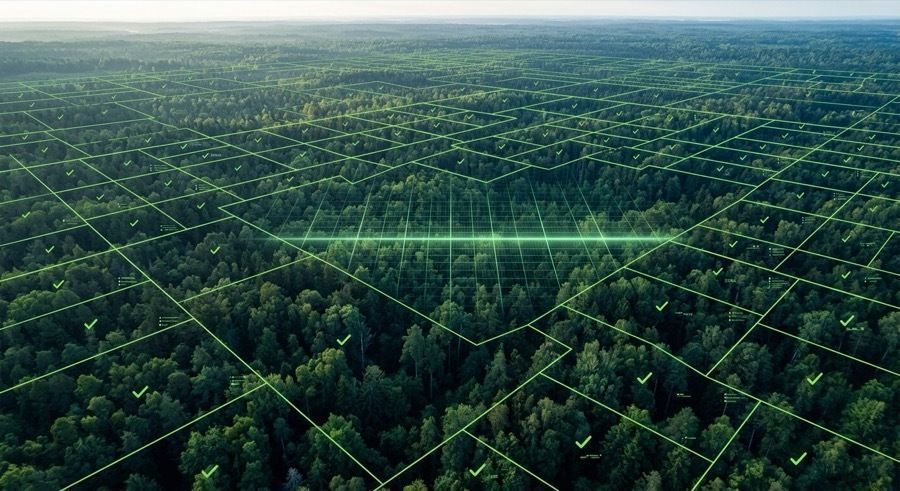 imagem mostra floresta vista de uma plataforma digital de rastreabilidade