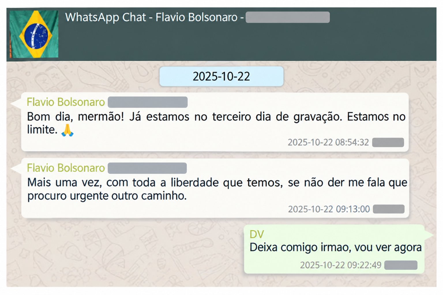 22/10/25: Flávio pede esclarecimentos a Vorcaro sobre os pagamentos relacionados ao filme Dark Horse • Reprodução/PF