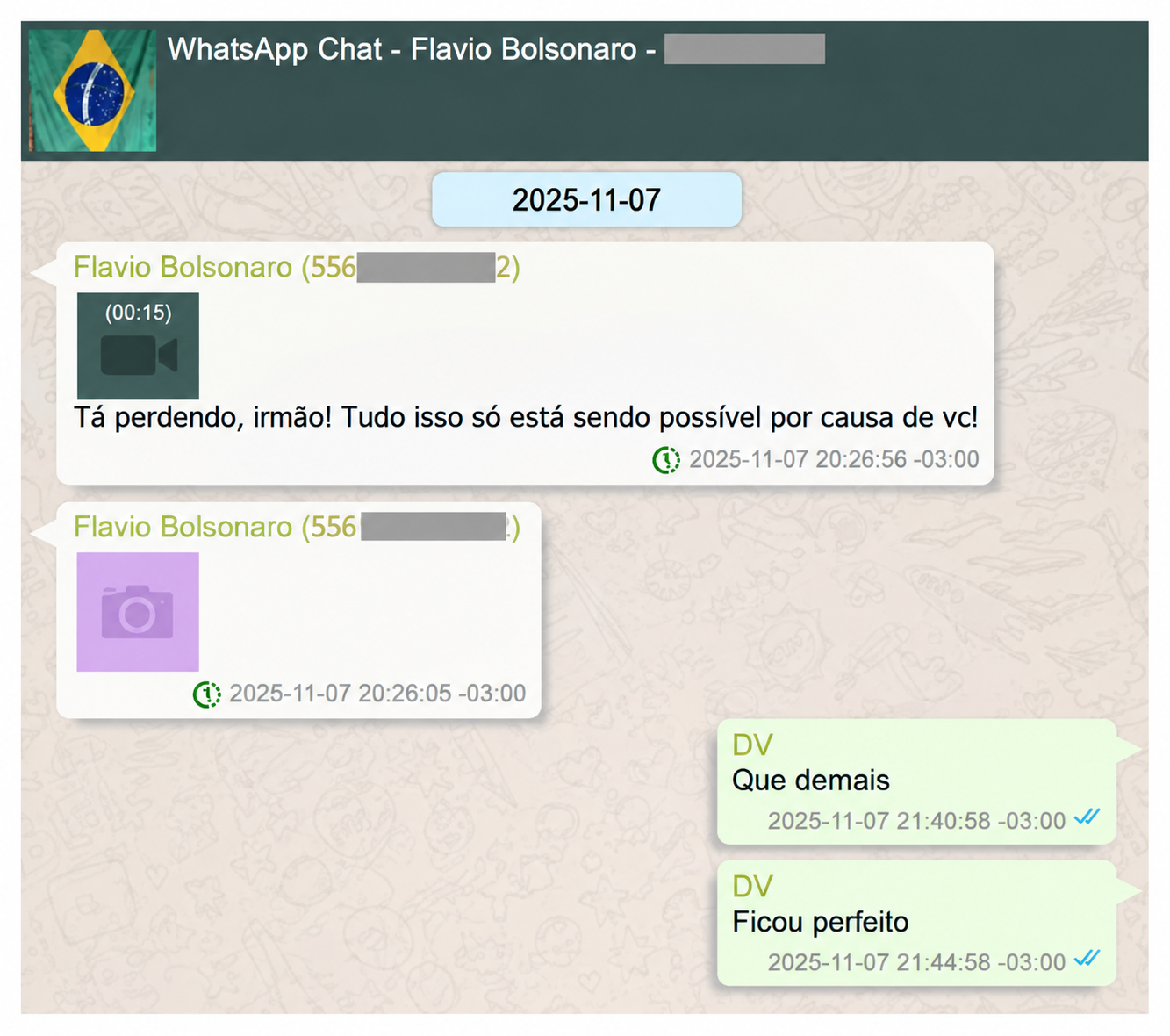 07/11/26: Flávio envia um vídeo de agradecimento a Vorcaro • Reprodução/PF