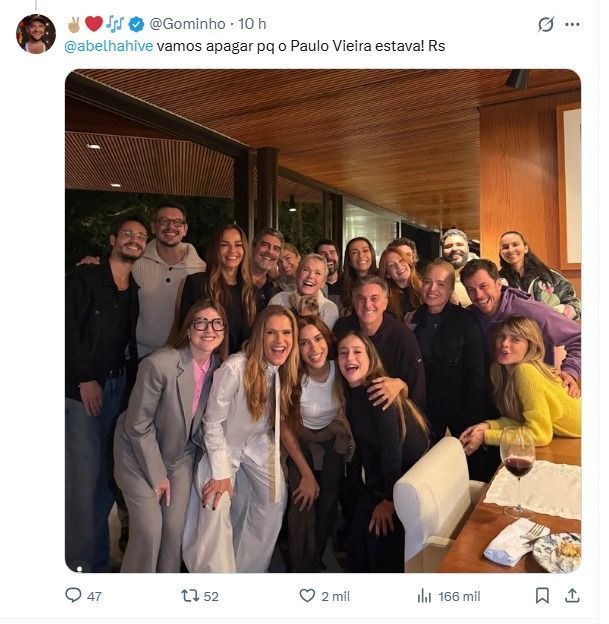 Gominho criticou reunião de famosos na casa de Luciano Huck • Reprodução/X