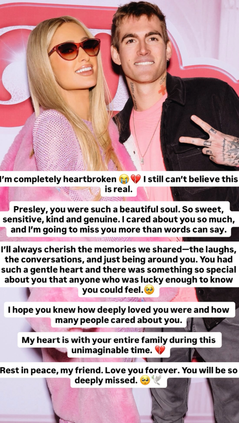 Paris Hilton lamenta morte de filho de Cindy Crawford: "Alma tão linda" • Instagram/Paris Hilton