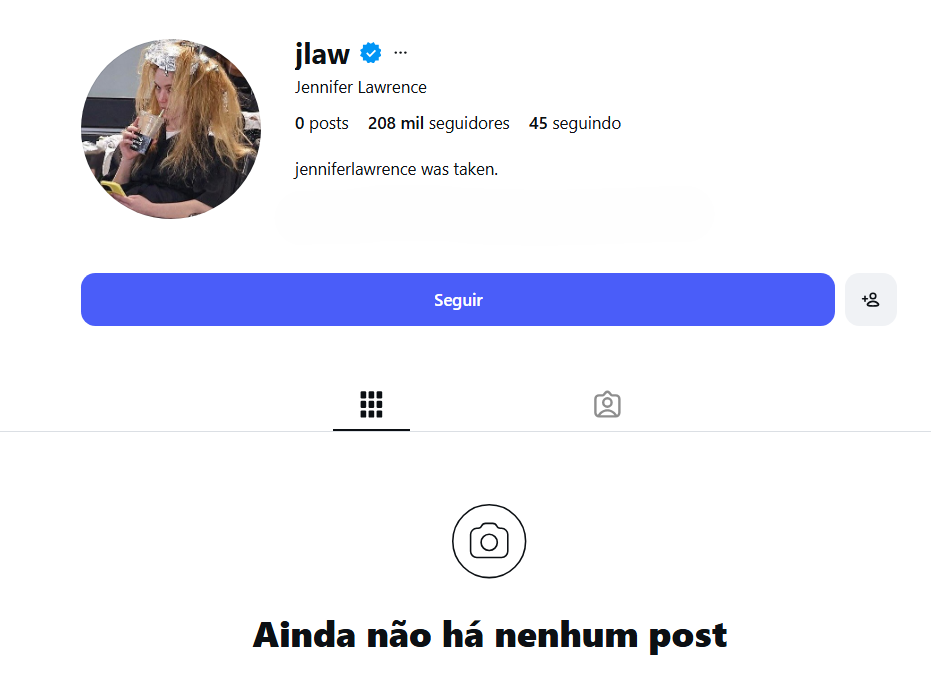 Provável perfil de Jennifer Lawrence no Instagram • Instagram/Jennifer Lawrence