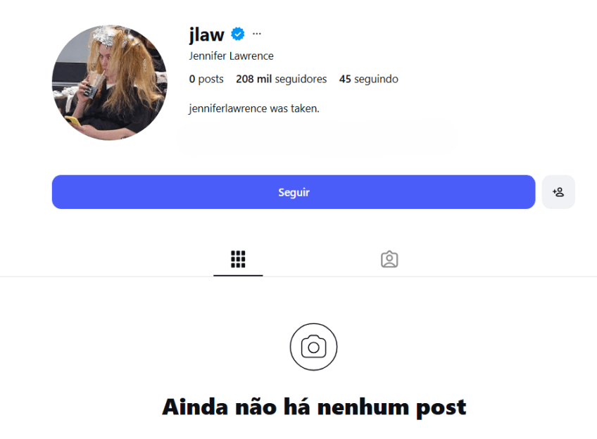 Provável perfil de Jennifer Lawrence no Instagram • Instagram/Jennifer Lawrence