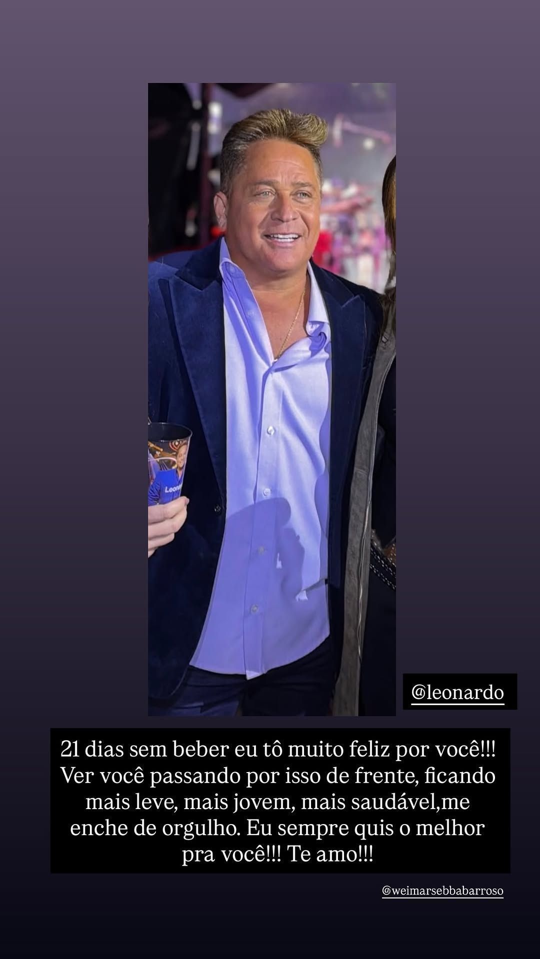 Leonardo fica 21 dias sem beber e Poliana celebra: 