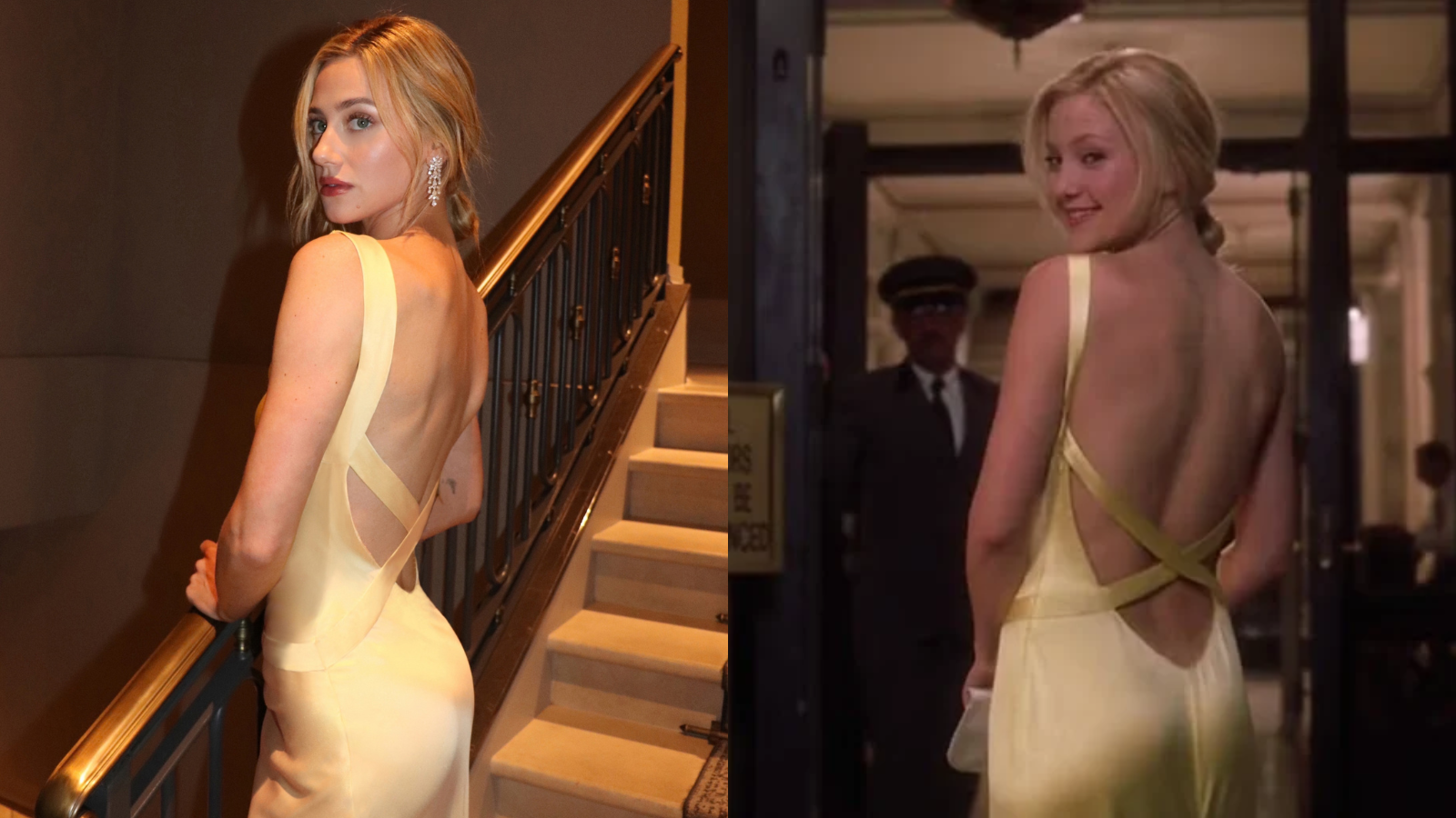 Lili Reinhart com look que remete à Andie de "Como Perder Um Homem em Dez Dias" • Instagram/Lili Reinhart/Reprodução/ Paramount Pictures