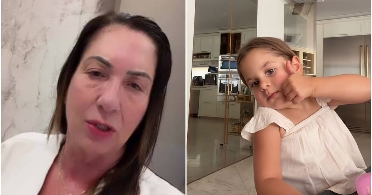 Maria Flor chamando a avó de 'veinha' durante gravação no Instagram