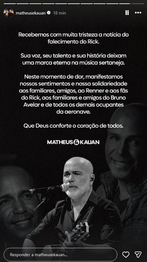 Dupla Matheus e Kauan lamenta morte de Rick Sollo • Instagram/ Matheus e Kauan
