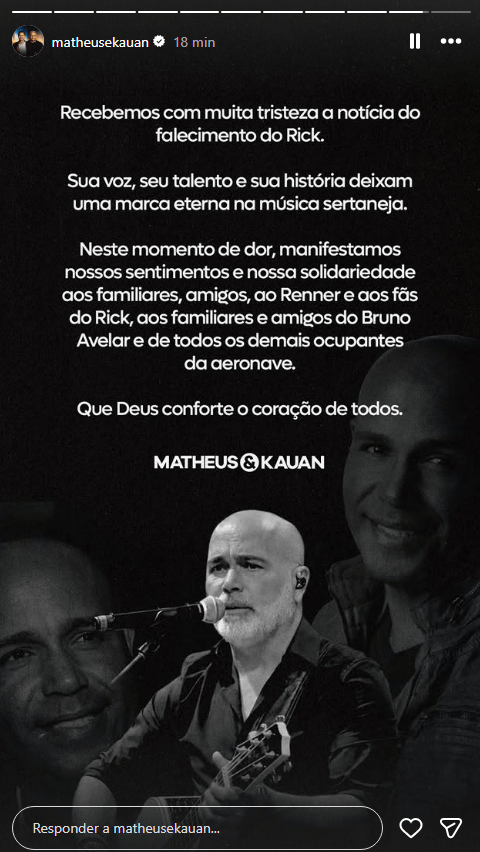 Dupla Matheus e Kauan lamenta morte de Rick Sollo • Instagram/ Matheus e Kauan
