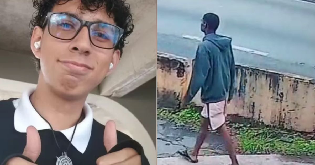 Imagem de câmeras de segurança mostrando suspeito caminhando na rua