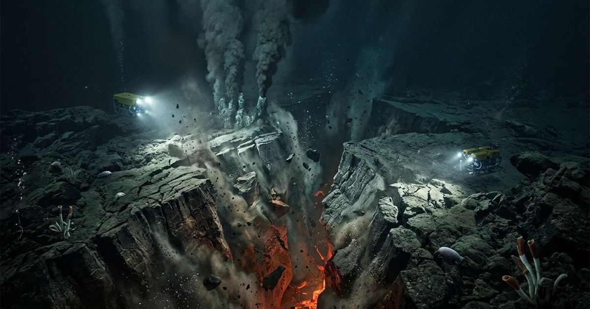 Imagem ilustrativa de falhas na crosta terrestre no fundo do oceano