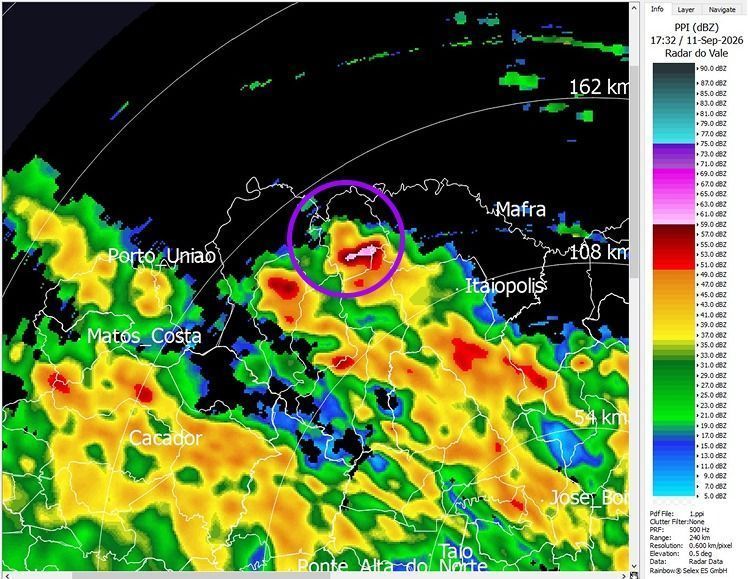 Imagens feitas pelo radar meteorológico de Lontras • SDC/SC