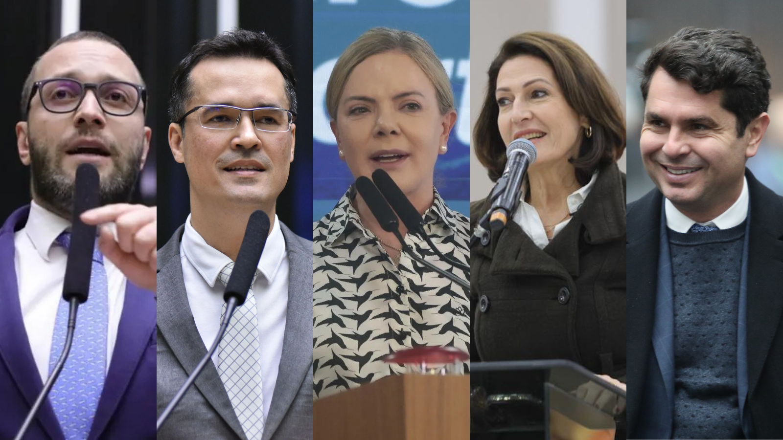Da esq. para dir.: Deltan Dallagnol (Novo); Alexandre Curi (Republicanos); Gleisi (PT); Cristina Graeml (PSD); e Filipe Barros (PL)