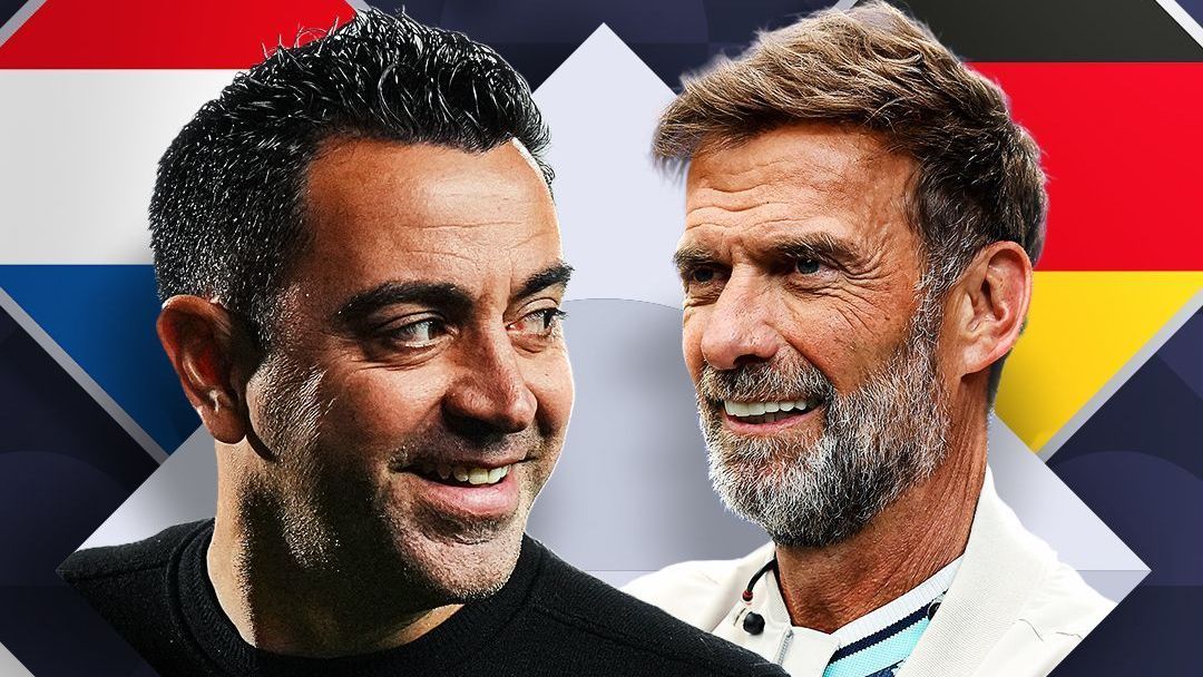 Xavi Hernández e Jurgen Klopp se enfrentam no jogo entre Holanda e Alemanha
