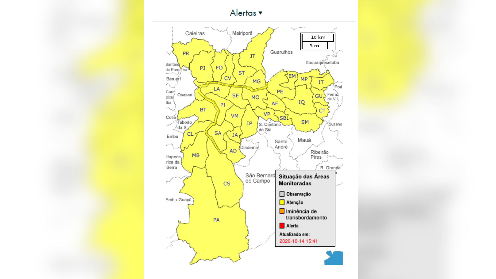 mapa da cidade de sp em alerta