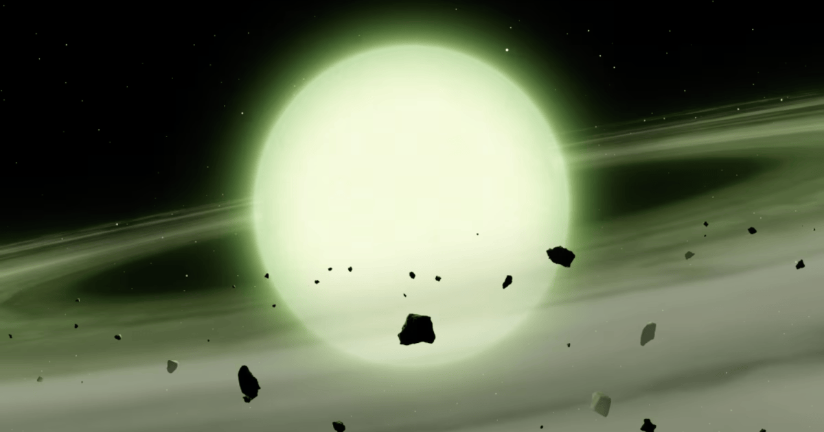 Imagem simulada de uma anã branca com tonalidade verde