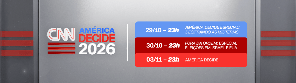 Grade de programação do "América Decide", programação especial da CNN Brasil voltada às eleições de Meio de Mandato dos Estados Unidos