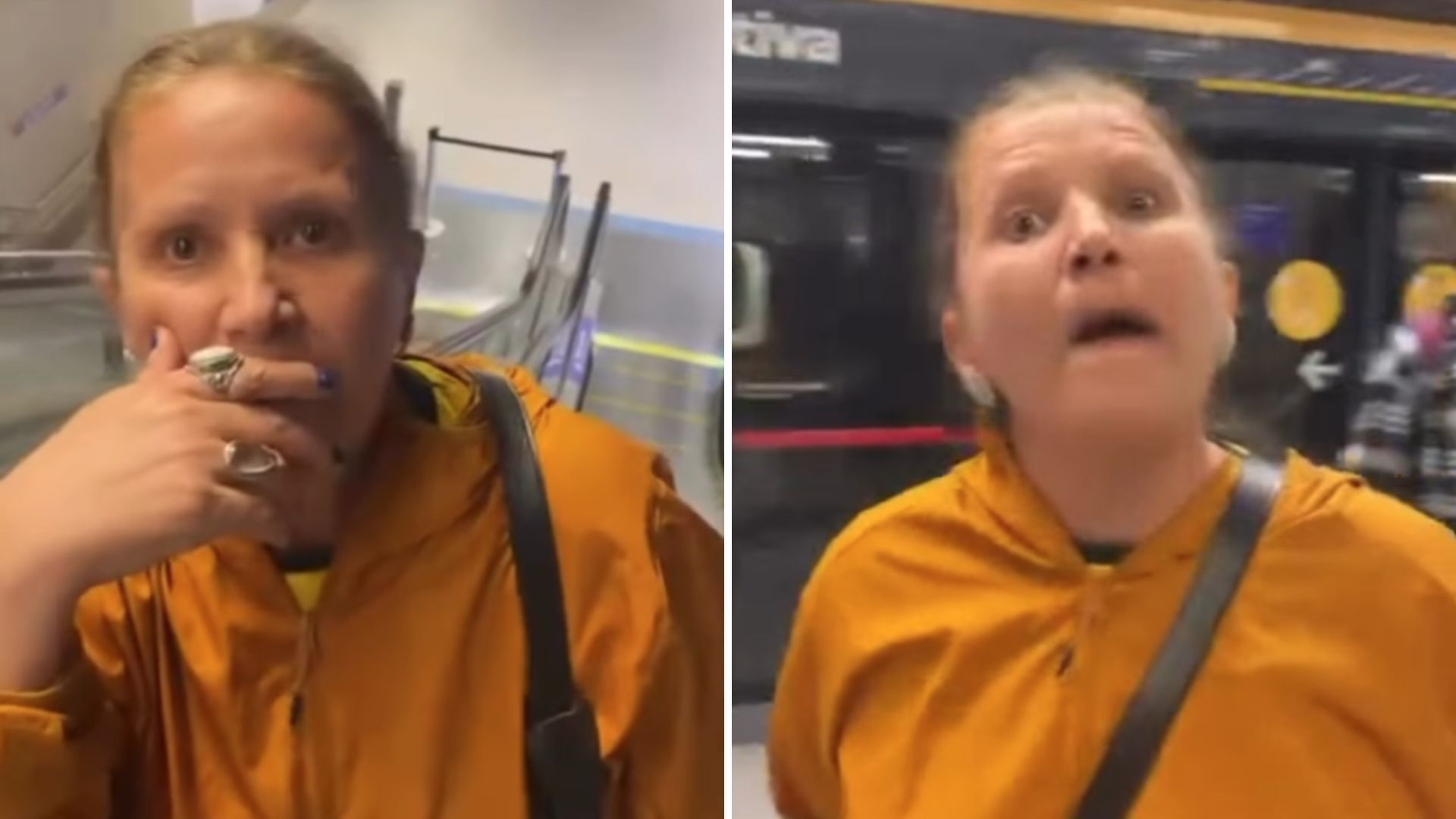 Imagens de senhora proferindo falas racistas à estudante no metrô de SP