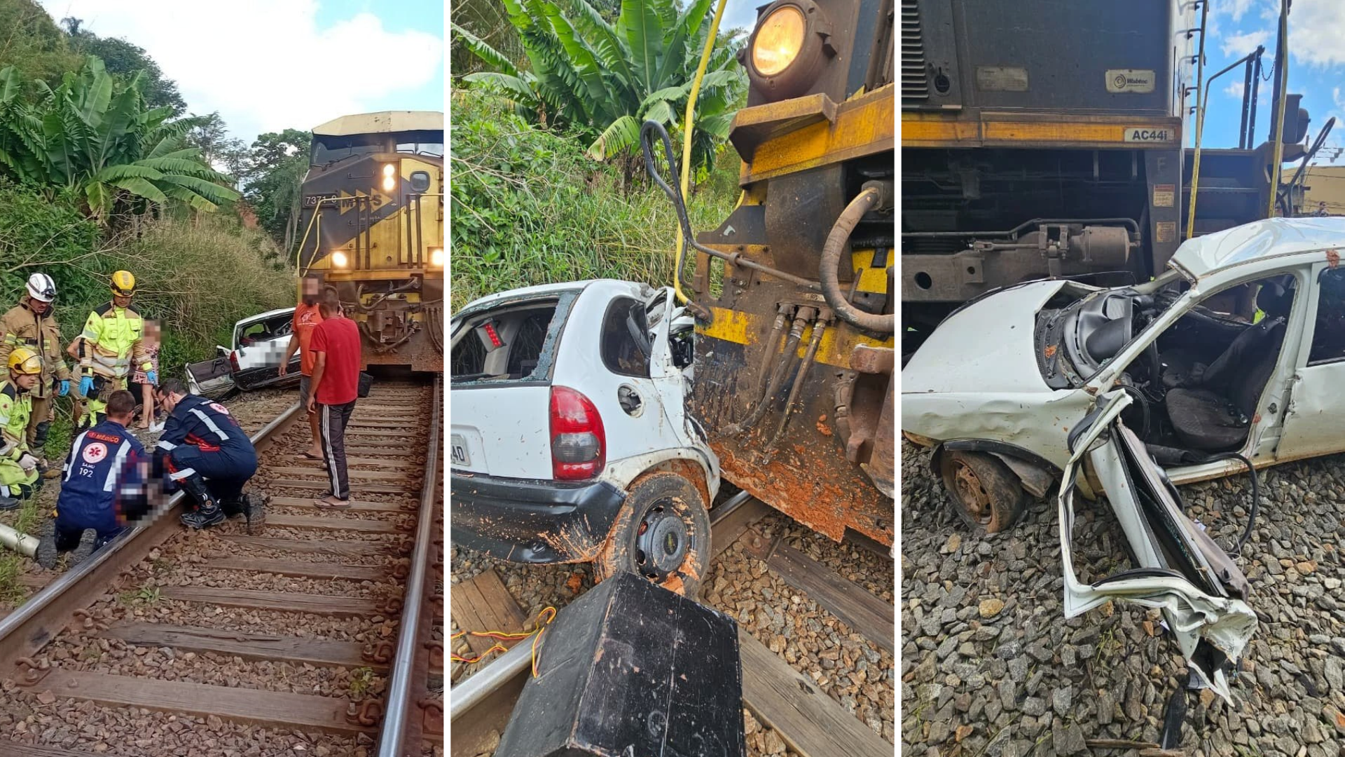 Carro após ser arrastado pelo trem