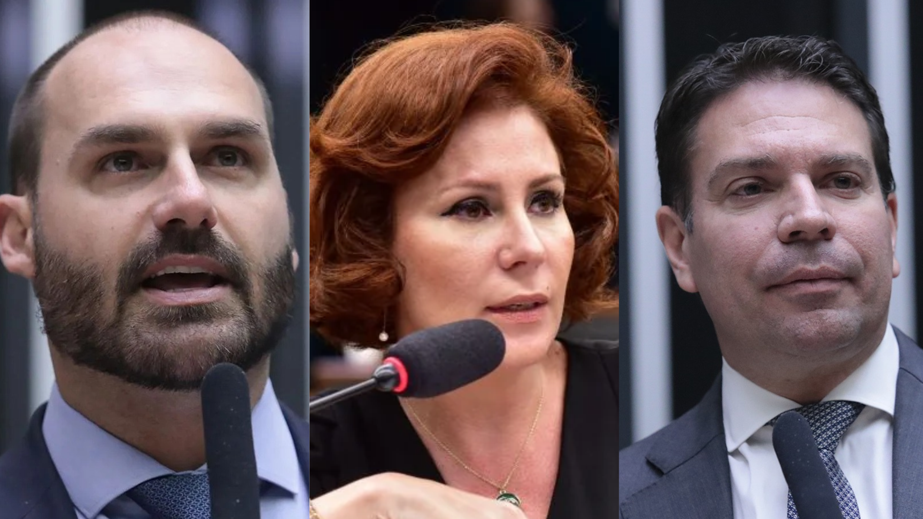 Os ex-deputados federais Eduardo Bolsonaro e Carla Zambelli, e o ex-chefe da Abin no governo Bolsonaro, Alexandre Ramagem