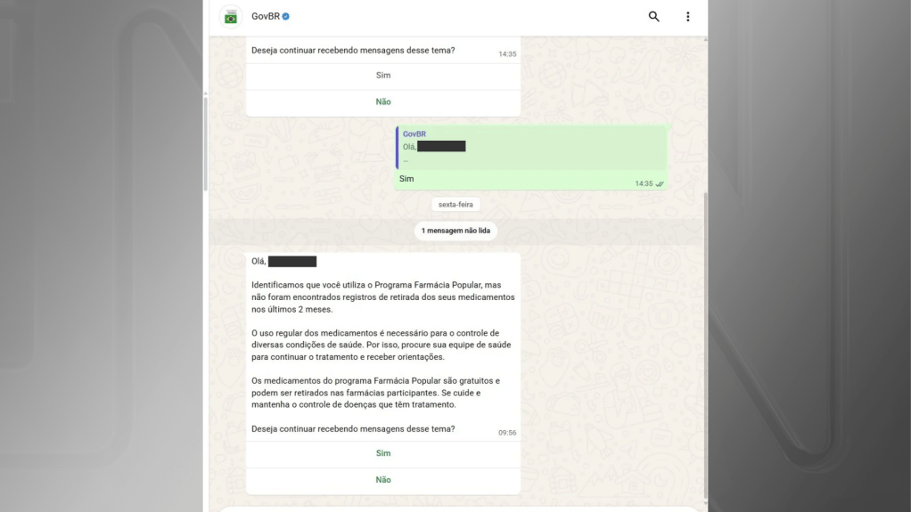 Mensagem enviada pelo GovBR
